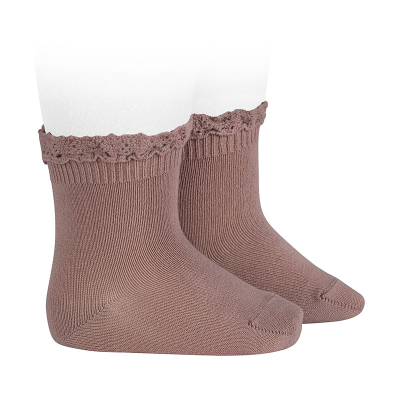 Short socks with lace edging cuff PRALINE