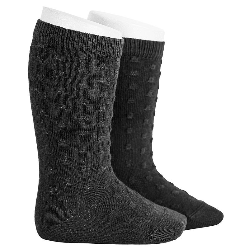 3d polka dot relief knee socks BLACK