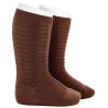 Cotton knee socks with small vertical braids CHESNUT