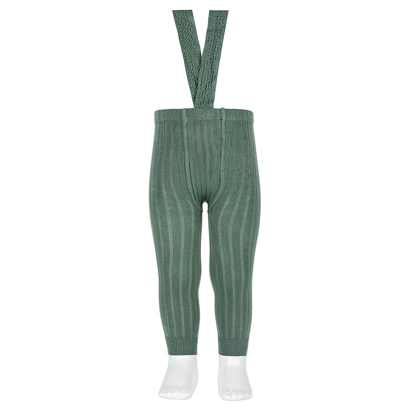 Rib leggings with elastic suspenders LICHEN GREEN