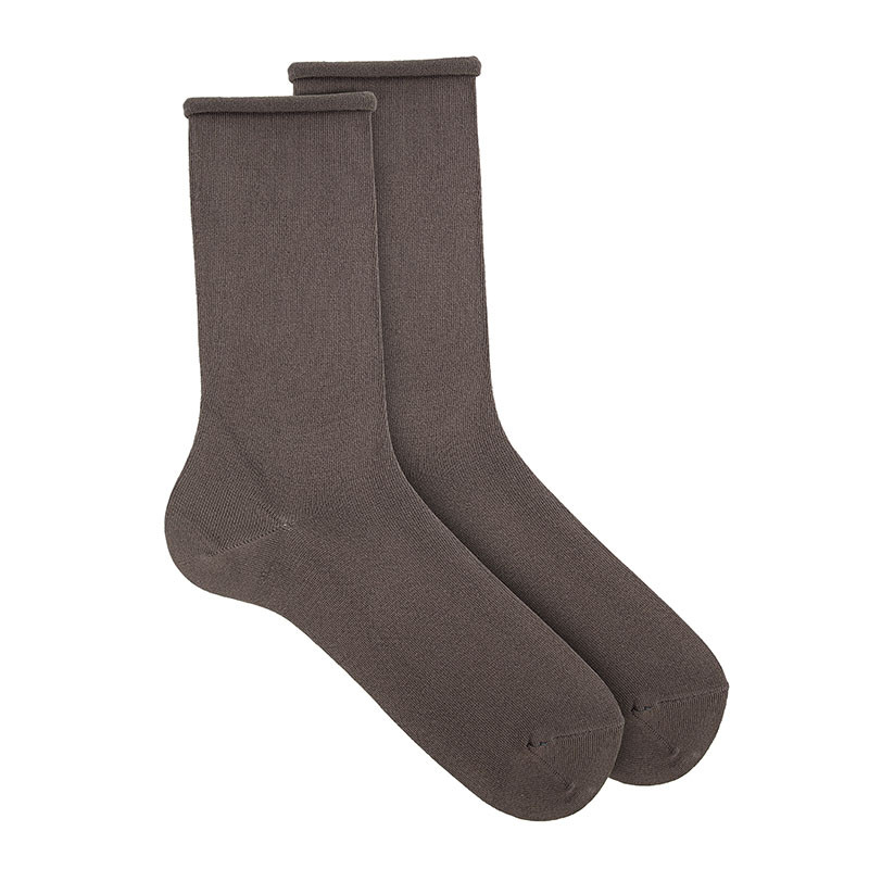 Men modal loose fitting socks with rolled cuff TRUFFLE