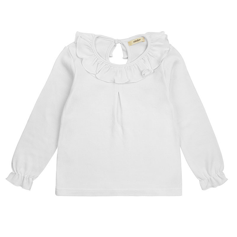 Blouse en maille à grand col volanté BLANC