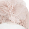 Garter stitch headband with tulle flower OLD ROSE