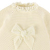 Garter stitch dress with velvet bow BEIGE
