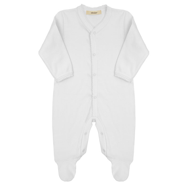 Baby romper with picot edging WHITE