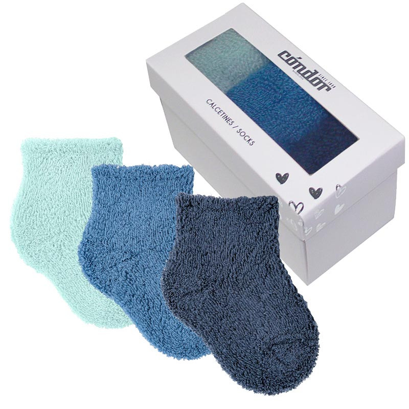 Lot de 3 chaussettes en tissu éponge bébé TONS BLEUS