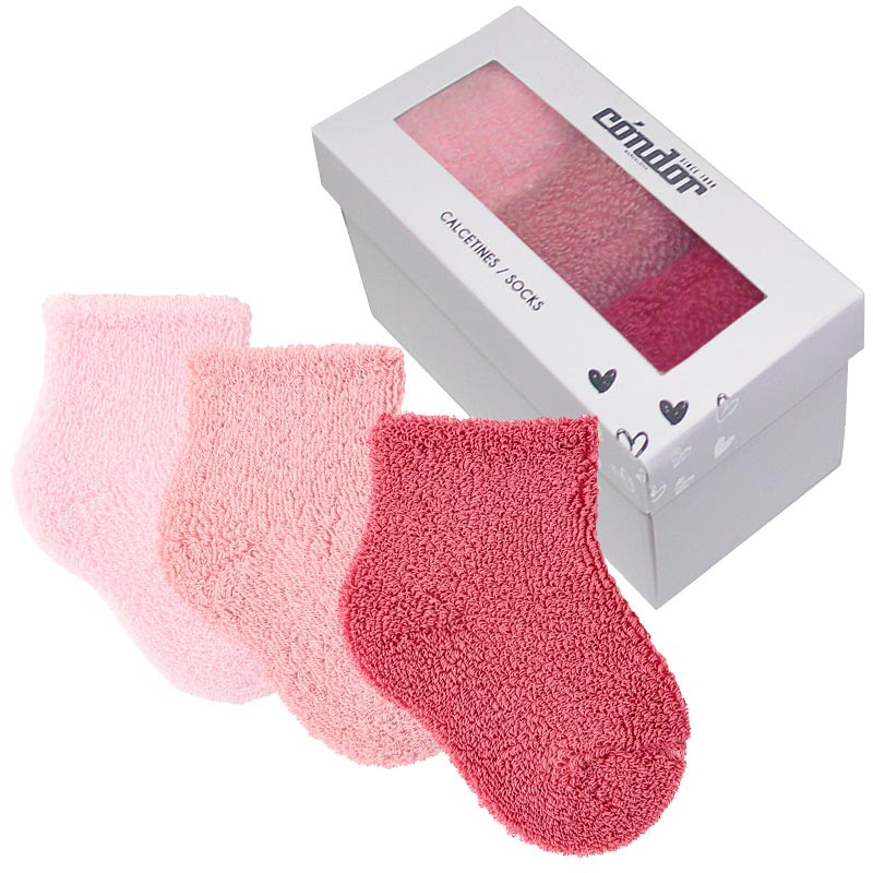 Lot de 3 chaussettes en tissu éponge bébé TONS ROSES