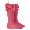 Cotton knee socks with side velvet bow CARMINE