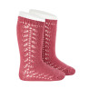 Warm cotton knee socks with side openwork CARMINE