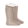 Warm cotton knee socks with side openwork STONE