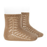 Warm cotton short socks with side openwork CAMEL