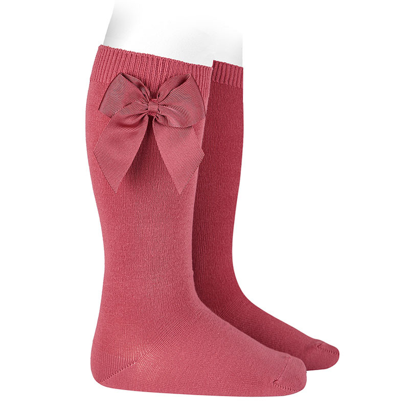 Cotton knee socks with side grosgrain bow CARMINE