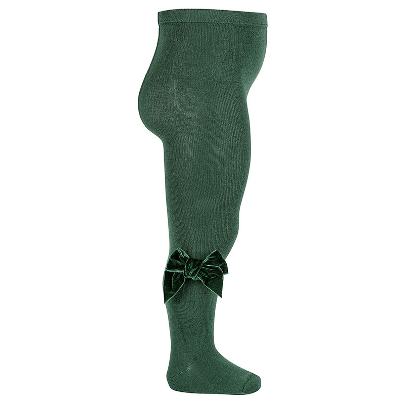 Collants coton avec noeud en velours latéral VERT BOUTEILLE