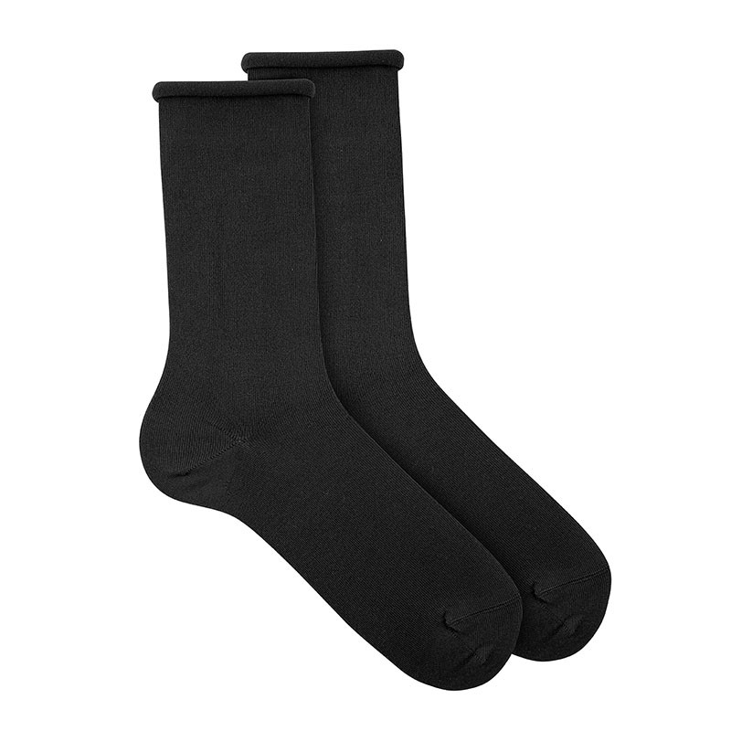 Men modal loose fitting socks with rolled cuff BLACK