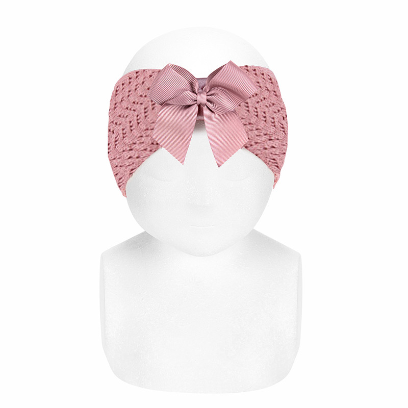 Spike stitch openwork headband with grosgrain bow PALE PINK