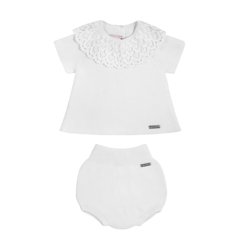 Garter stitch lace set (sweater + culotte) WHITE