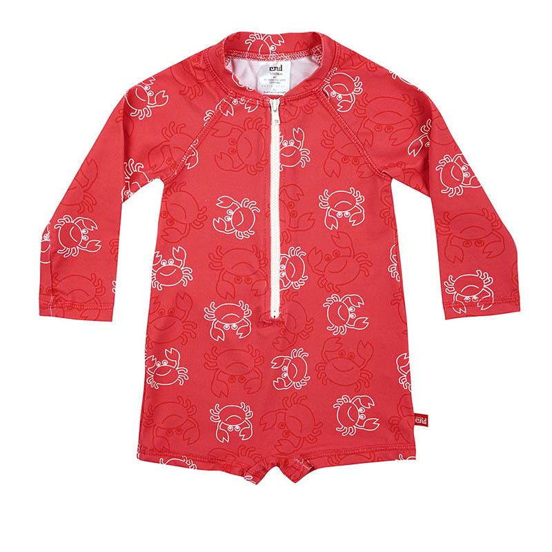Crab family upf50 one-piece long sleeveswimsuit RED