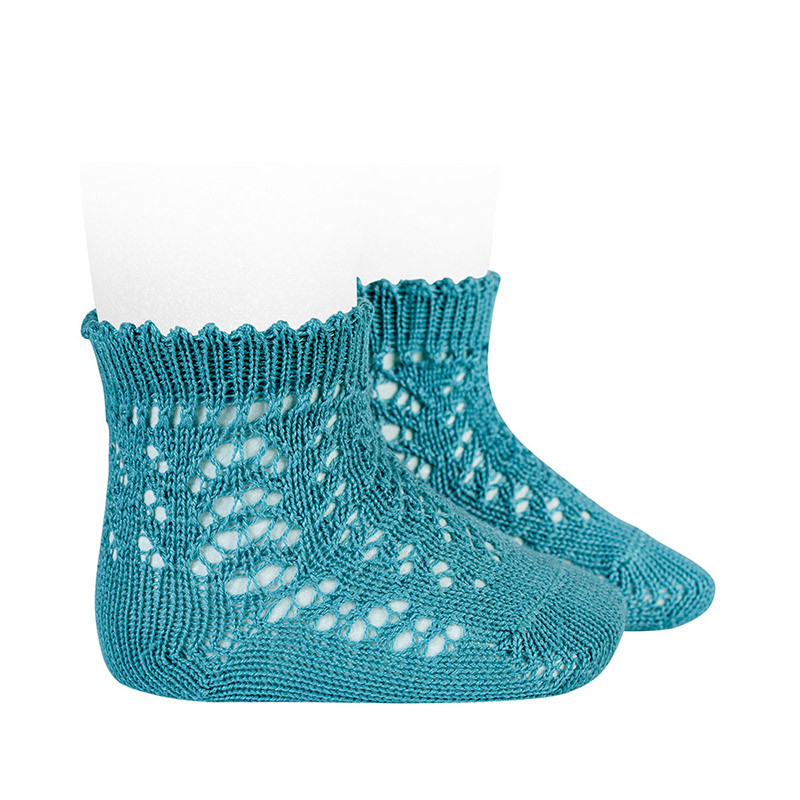 Perle cotton openwork socks STONE BLUE