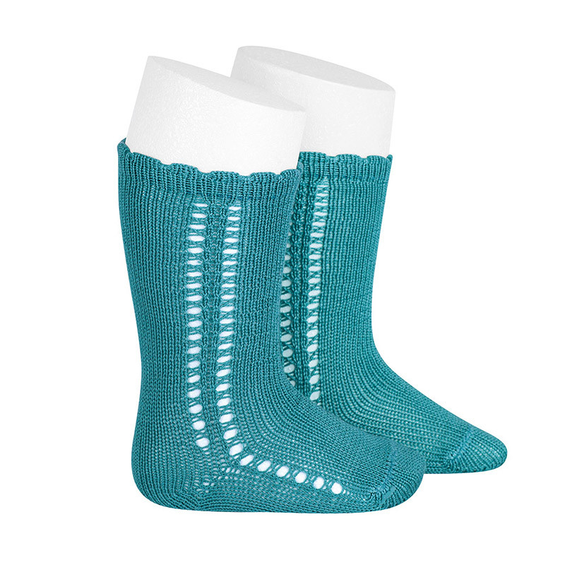 Perle knee-high socks with side openwork STONE BLUE