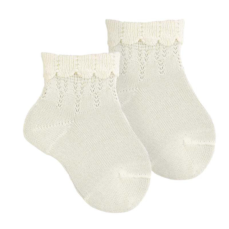 Ceremony ankle socks with openwork and folded cuff BEIGE