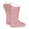 Garter stitch knee high socks with bow PALE PINK
