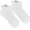 Ceremony ankle socks w/folded cuff and floral bow WHITE