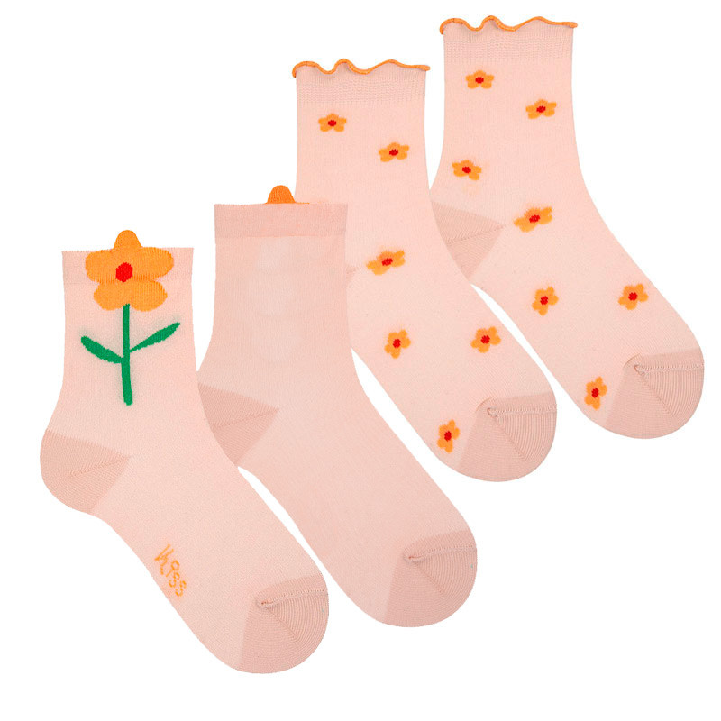 Pack: 1 par de calcetines flor 3d +1 parde flores NUDE