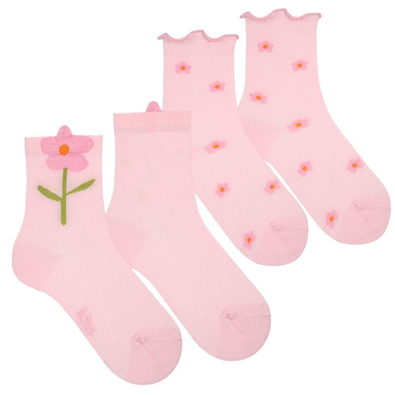 Pack: 1 par de calcetines flor 3d +1 parde flores ROSA