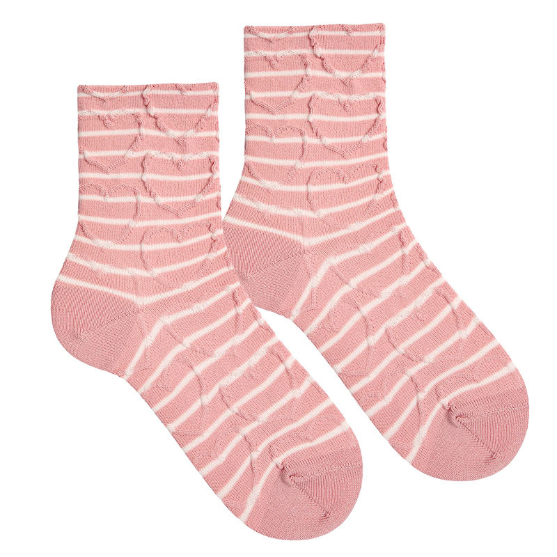 Calcetines listados con corazones en relieve ROSA PALO