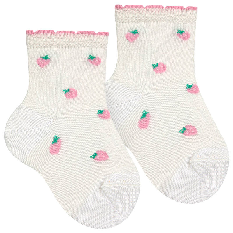 Strawberry embroidery short socks CREAM