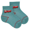 Fire truck embroidery short socks STONE BLUE