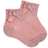 Fine rib bright socks with side grosgrain bow OLD ROSE