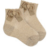 Fine rib bright socks with side grosgrain bow BEIGE