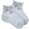 Fine rib bright socks with side grosgrain bow SILVER