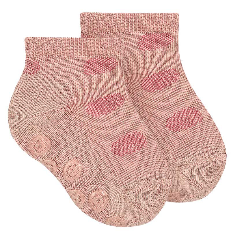 Non-slip ankle socks - circles OLD ROSE