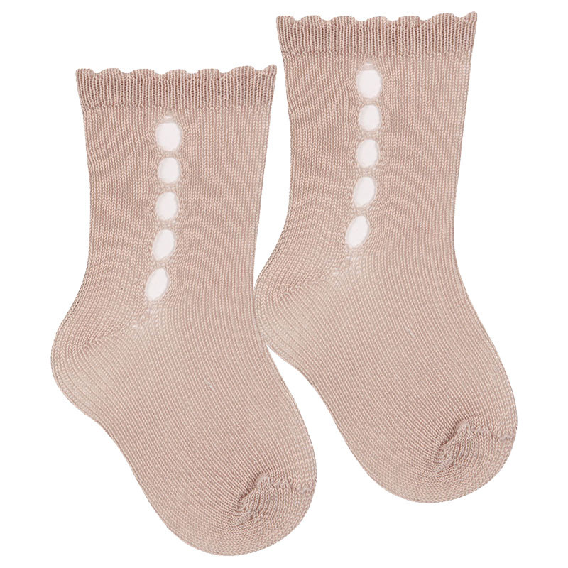 Openwork perle short socks with fancy cuff OLD ROSE