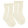 Openwork perle short socks with fancy cuff BEIGE