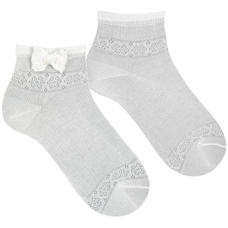 Ceremony ankle socks with lace trim bow CREAM