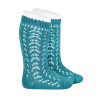 Perle cotton openwork knee-high socks STONE BLUE