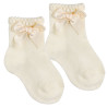 Short ceremony socks with a tone-on-tonesatin bow BEIGE