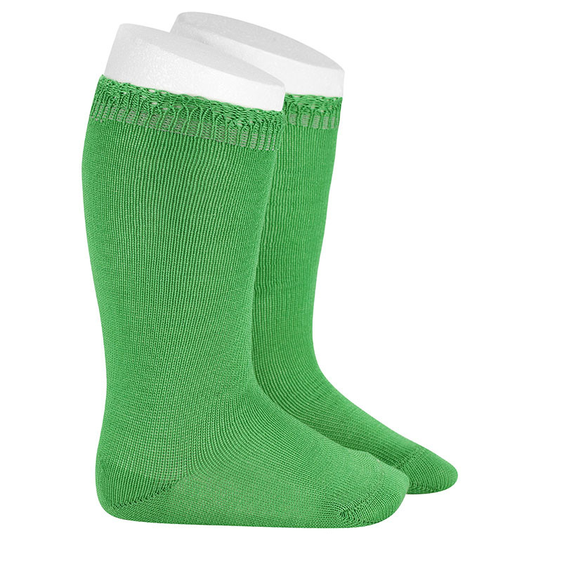 Cotton knee-high socks with openwork cuff ANDALUSIAN GREEN