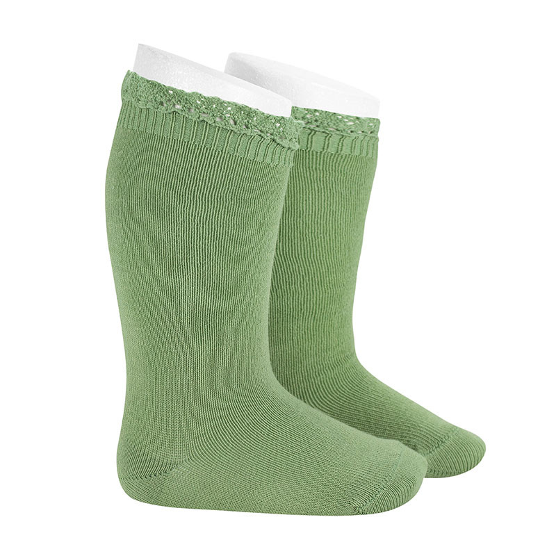 Knee socks with lace edging cuff PEAR