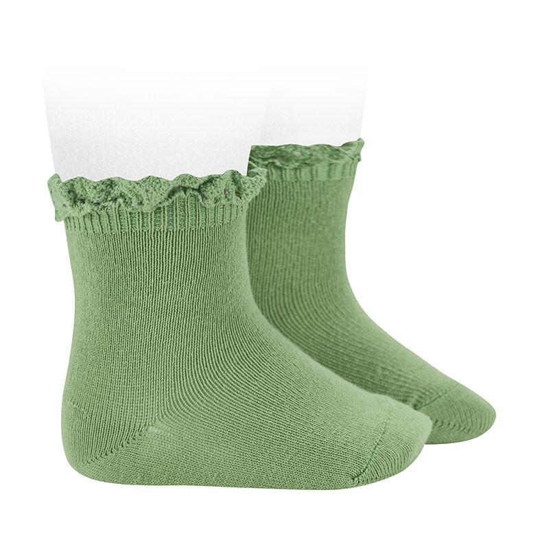 Short socks with lace edging cuff PEAR