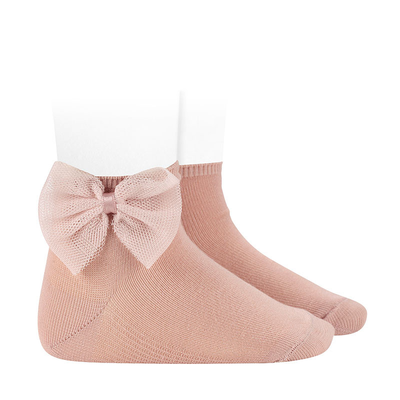 Ankle socks with tulle bow OLD ROSE