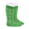 Perle knee-high socks with geometric openwork ANDALUSIAN GREEN