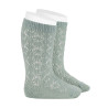 Perle geometric openwork knee high socks SEA MIST