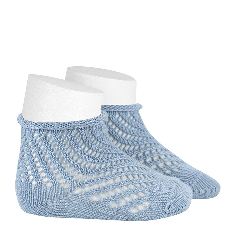 Net openwork perle short socks with rolled cuff BLUISH