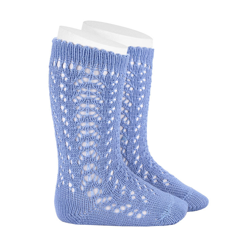 Perle cotton openwork knee-high socks PORCELAIN