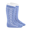 Perle cotton openwork knee-high socks PORCELAIN