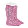 Perle cotton openwork knee-high socks CHEWING GUM